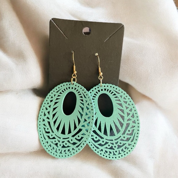 4/$12 Blue Hollow Out Oval Drop Earrings - Picture 5 of 8